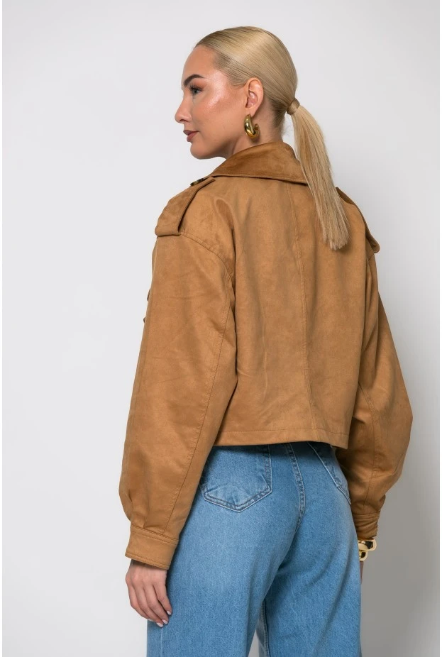 Jacket σουέντ με πλαινό κούμπωμα ταμπά