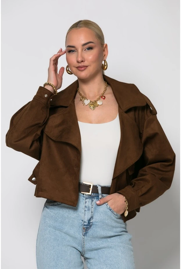 Jacket σουέντ με πλαινό κούμπωμα καφέ