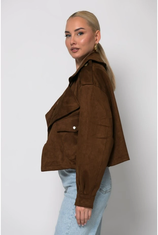 Jacket σουέντ με πλαινό κούμπωμα καφέ