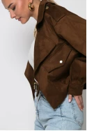 Jacket σουέντ με πλαινό κούμπωμα καφέ