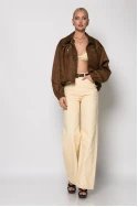 Σουέντ jacket με διάτρητο σχέδιο καφέ