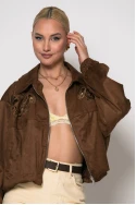 Σουέντ jacket με διάτρητο σχέδιο καφέ