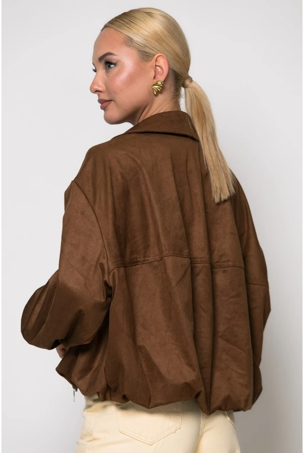 Σουέντ jacket με διάτρητο σχέδιο καφέ