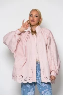 Oversized ζακέτα με διάτρητα σχέδια ροζ