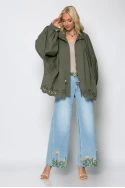 Oversized ζακέτα με διάτρητα σχέδια χακί