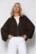 Σουέντ jacket balloon με μανίκια νυχτερίδα καφέ