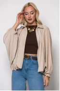 Σουέντ jacket balloon με μανίκια νυχτερίδα μπεζ