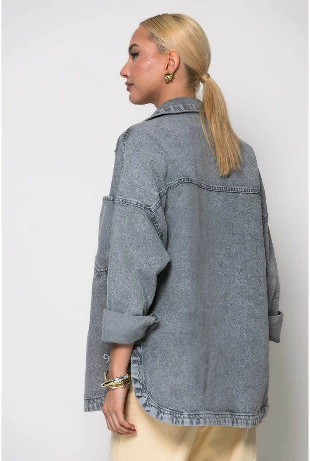 Jean jacket με φιογκάκια ανθρακί