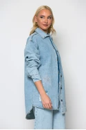 Oversized jean jacket με star strass μπλε