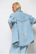 Oversized jean jacket με star strass μπλε