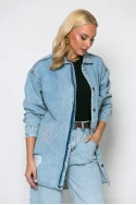 Oversized jean jacket με star strass μπλε