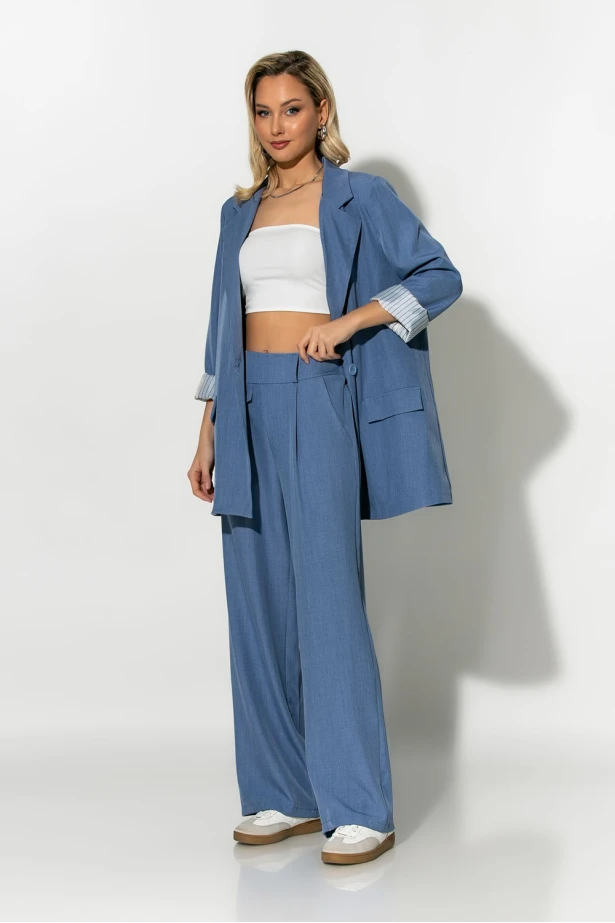 Blazer με ριγέ φόδρα και κουμπί γκρισιέλ