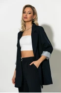 Blazer με ριγέ φόδρα και κουμπί μπλε Blazer με ριγέ φόδρα και κουμπί μπλε