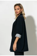 Blazer με ριγέ φόδρα και κουμπί μπλε Blazer με ριγέ φόδρα και κουμπί μπλε