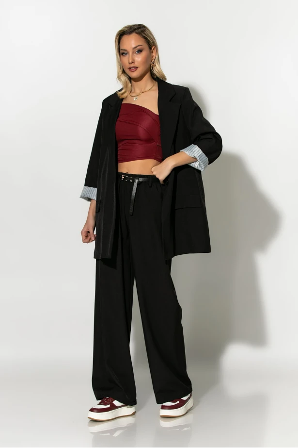 Blazer με ριγέ φόδρα και κουμπί μαύρο Blazer με ριγέ φόδρα και κουμπί μαύρο