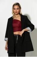 Blazer με ριγέ φόδρα και κουμπί μαύρο Blazer με ριγέ φόδρα και κουμπί μαύρο