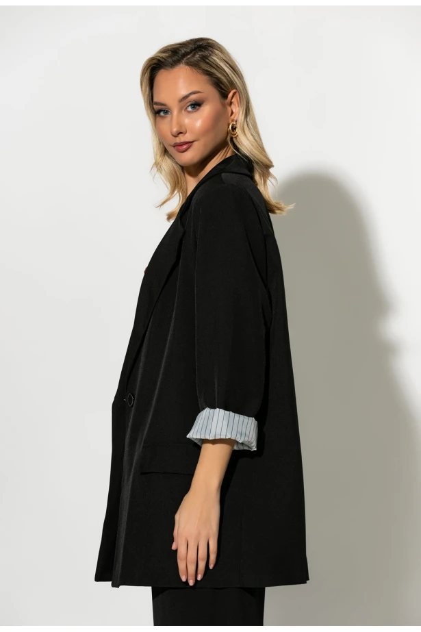Blazer με ριγέ φόδρα και κουμπί μαύρο Blazer με ριγέ φόδρα και κουμπί μαύρο