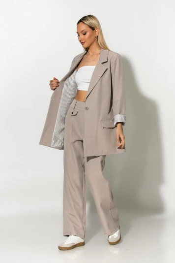 Blazer με ριγέ φόδρα και κουμπί γκρι