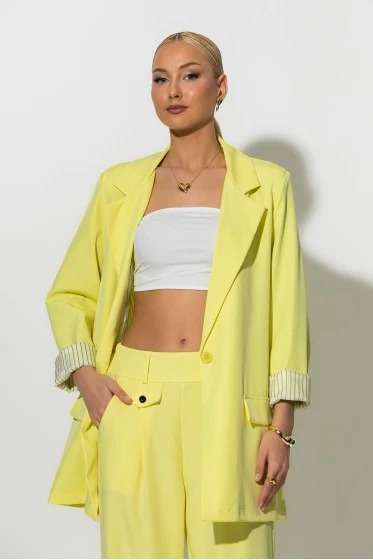 Blazer με ριγέ φόδρα και κουμπί σιελ