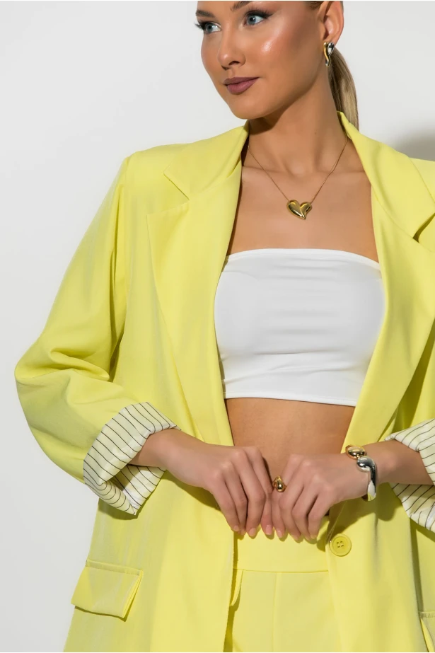 Blazer με ριγέ φόδρα και κουμπί κίτρινο Blazer με ριγέ φόδρα και κουμπί κίτρινο