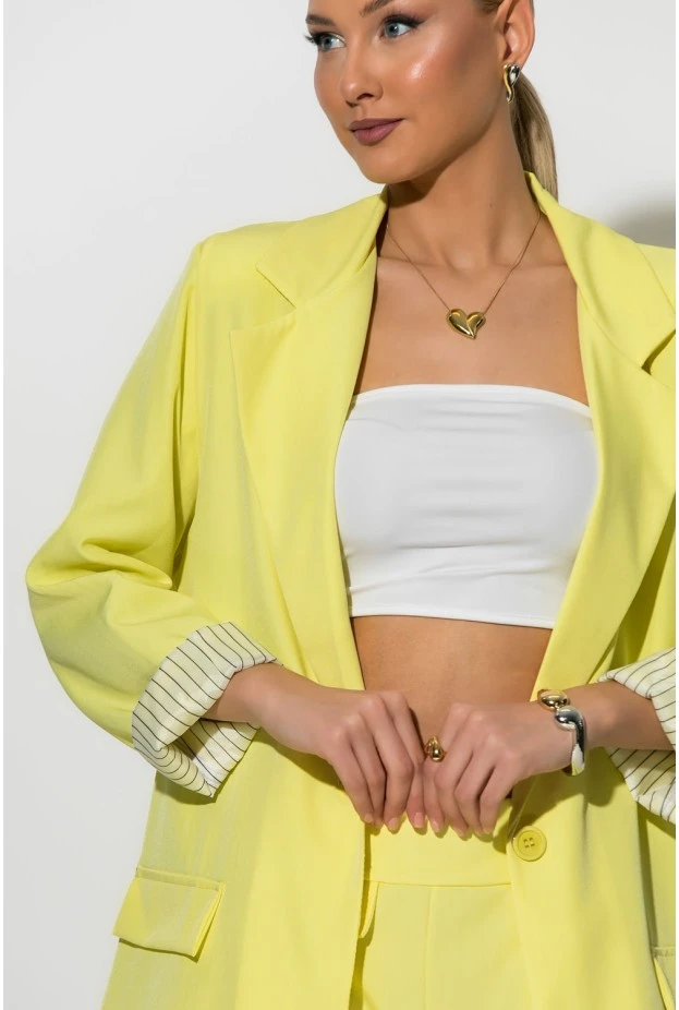 Blazer με ριγέ φόδρα και κουμπί κίτρινο