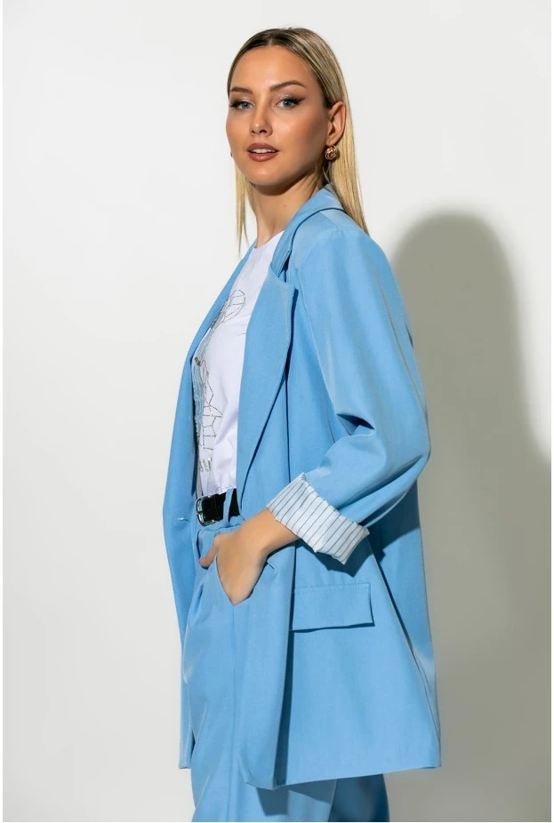 Blazer με ριγέ φόδρα και κουμπί σιελ