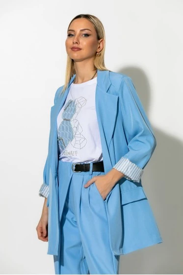 Blazer με ριγέ φόδρα και κουμπί σιελ