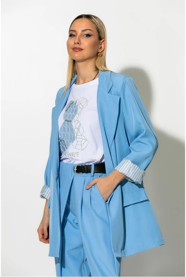 Blazer με ριγέ φόδρα και κουμπί σιελ