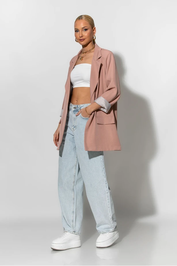 Blazer με ριγέ φόδρα και κουμπί σομον Blazer με ριγέ φόδρα και κουμπί σομον