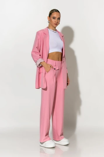 Blazer με ριγέ φόδρα και κουμπί γκρι