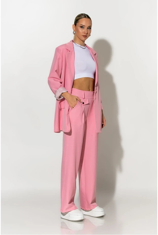 Blazer με ριγέ φόδρα και κουμπί ροζ