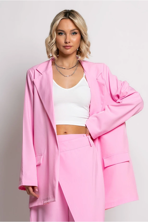 Oversized blazer με φόδρα ροζ