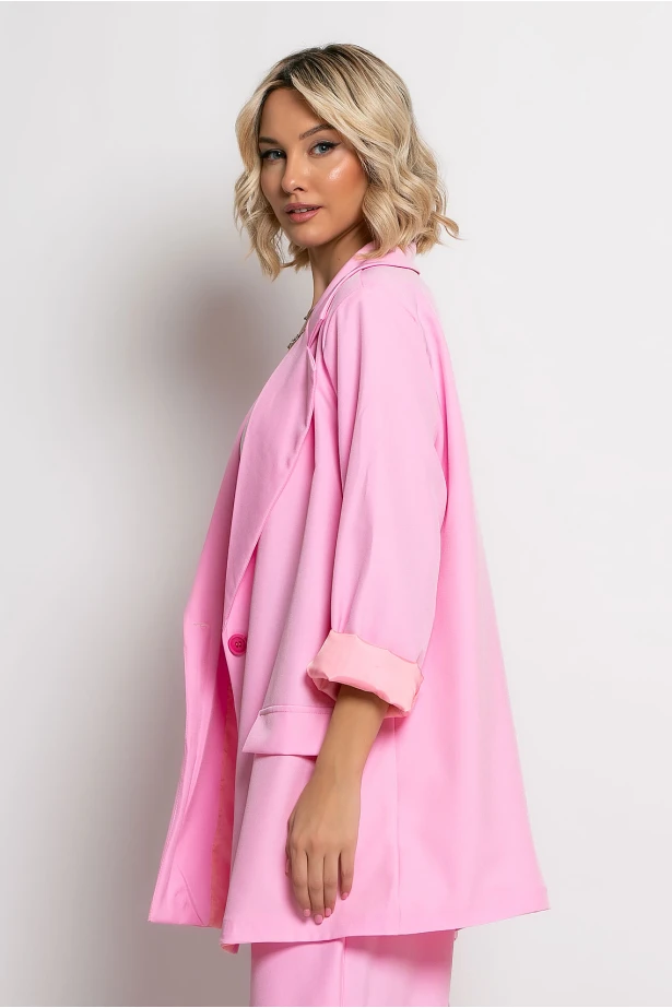 Oversized blazer με φόδρα ροζ