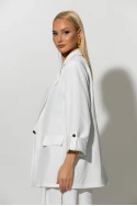 Blazer με ριγέ φόδρα και κουμπί στο μανίκι λευκό Blazer με ριγέ φόδρα και κουμπί στο μανίκι λευκό