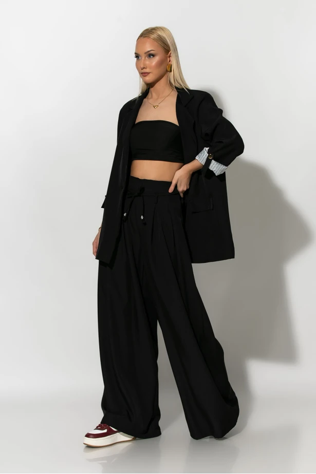 Blazer με ριγέ φόδρα και κουμπί στο μανίκι μαύρο Blazer με ριγέ φόδρα και κουμπί στο μανίκι μαύρο