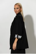 Blazer με ριγέ φόδρα και κουμπί στο μανίκι μαύρο Blazer με ριγέ φόδρα και κουμπί στο μανίκι μαύρο