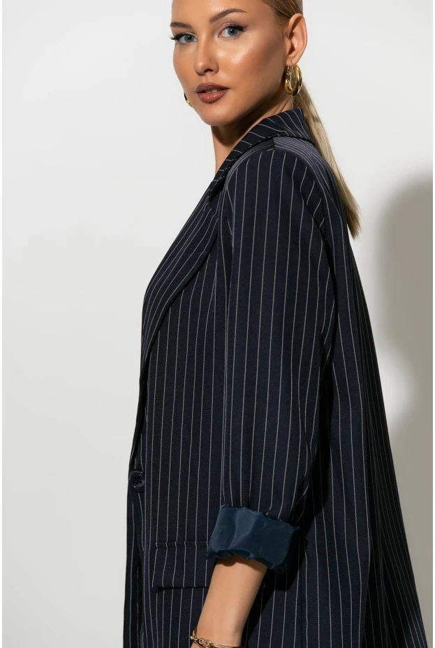 Ριγέ blazer με φόδρα και βάτες μπλε
