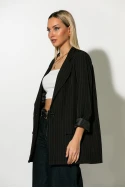 Ριγέ blazer με φόδρα και βάτες μαύρο