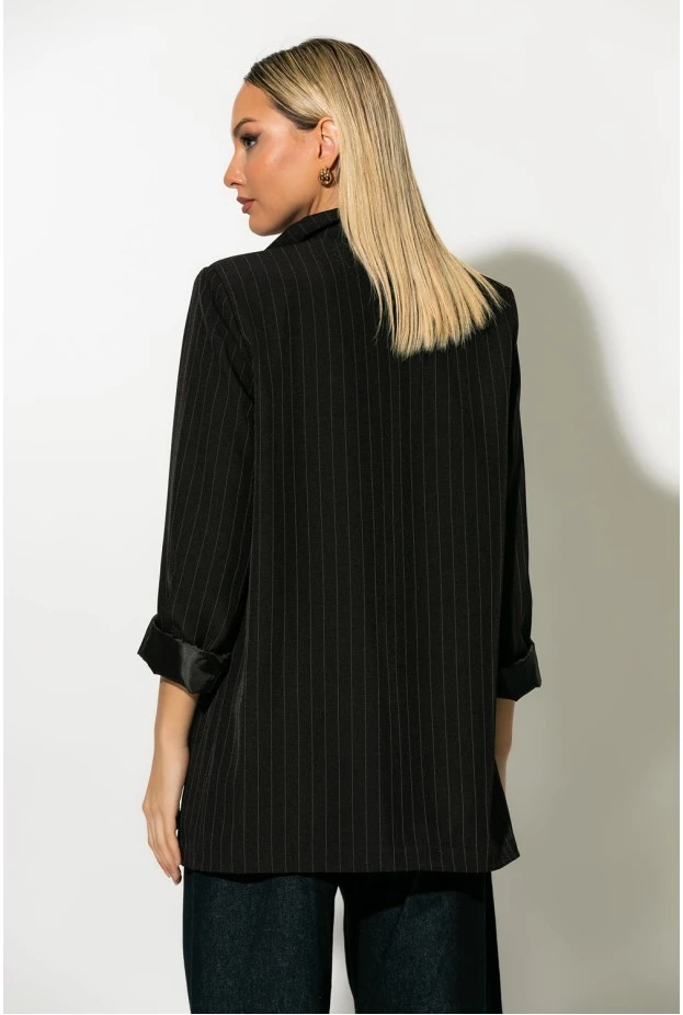 Ριγέ blazer με φόδρα και βάτες μαύρο