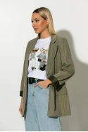 Ριγέ blazer με φόδρα και βάτες λαδί