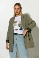 Ριγέ blazer με φόδρα και βάτες λαδί
