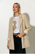 Ριγέ blazer με φόδρα και βάτες μπεζ Ριγέ blazer με φόδρα και βάτες μπεζ