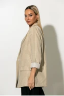 Ριγέ blazer με φόδρα και βάτες μπεζ Ριγέ blazer με φόδρα και βάτες μπεζ