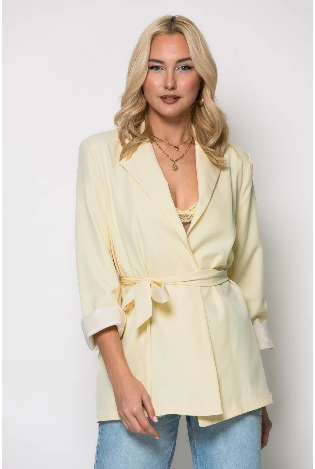 Blazer με ζωνάκι κίτρινο