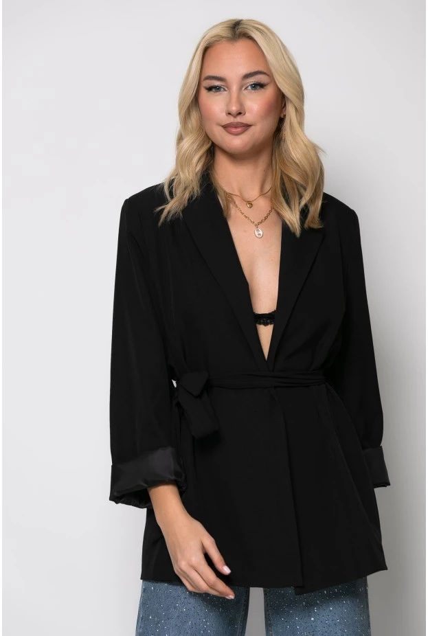 Blazer με ζωνάκι μαύρο