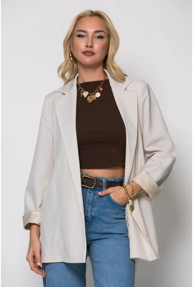 Blazer με ζωνάκι μπεζ