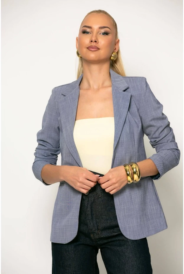 Blazer με ιδιαίτερη ύφανση και βάτες μπλε