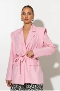 Blazer με structured ώμους και ζώνη ροζ Blazer με structured ώμους και ζώνη ροζ