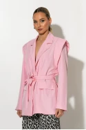 Blazer με structured ώμους και ζώνη ροζ Blazer με structured ώμους και ζώνη ροζ