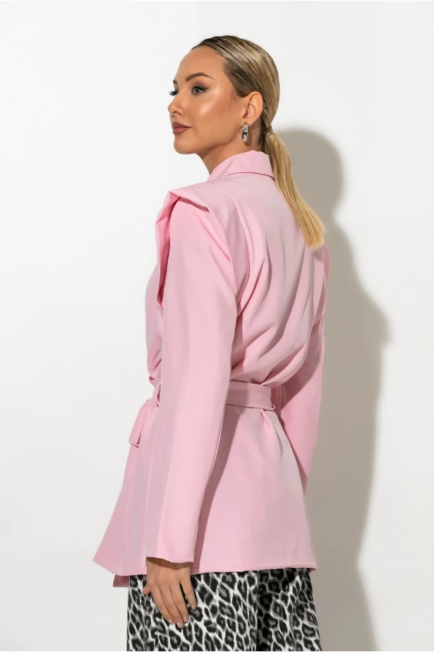 Blazer με structured ώμους και ζώνη ροζ Blazer με structured ώμους και ζώνη ροζ